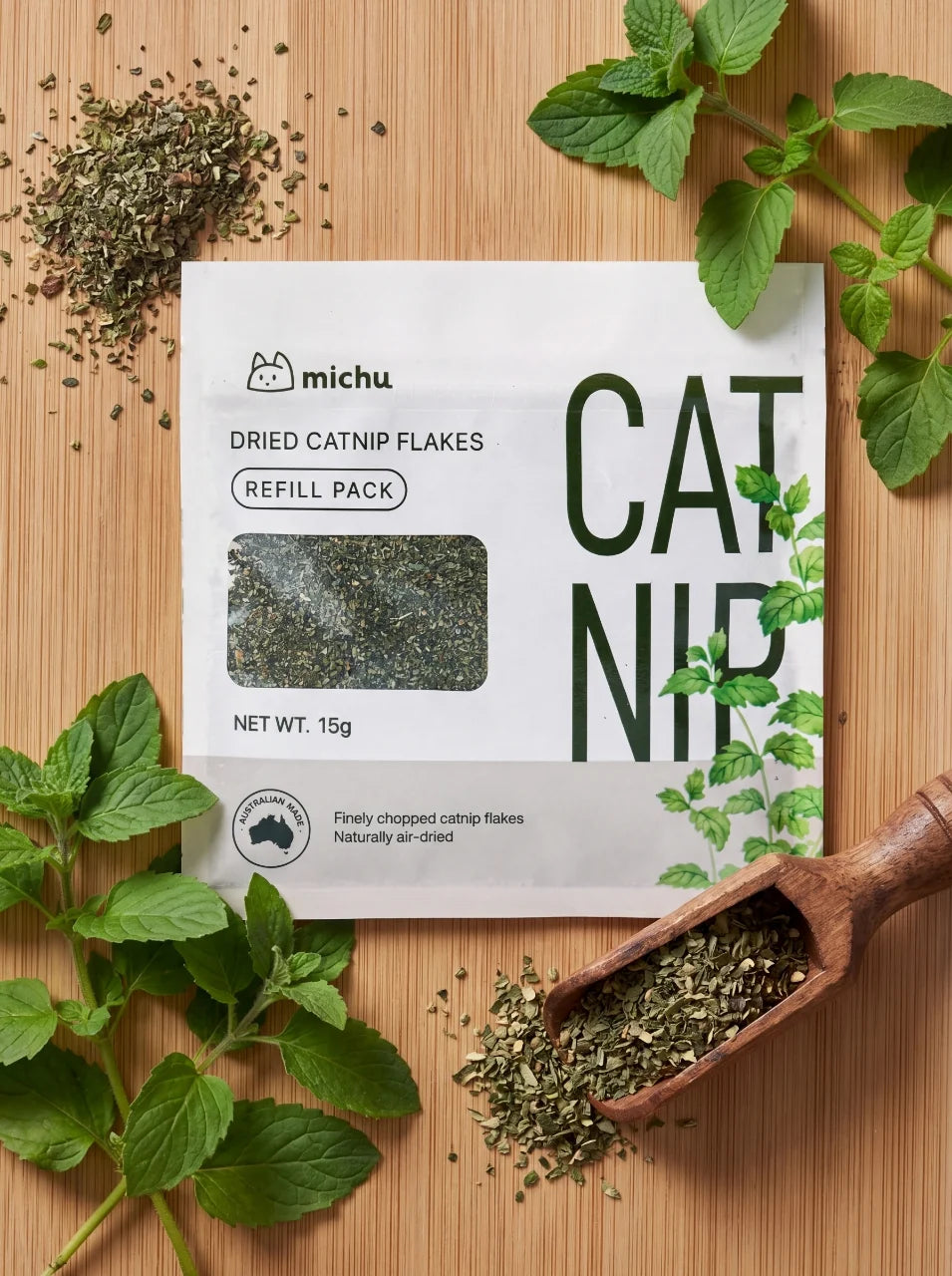 Dried Catnip Flakes Refill Pack 15g | Natural Catnip & Cat Fibre Supplement for Cats
