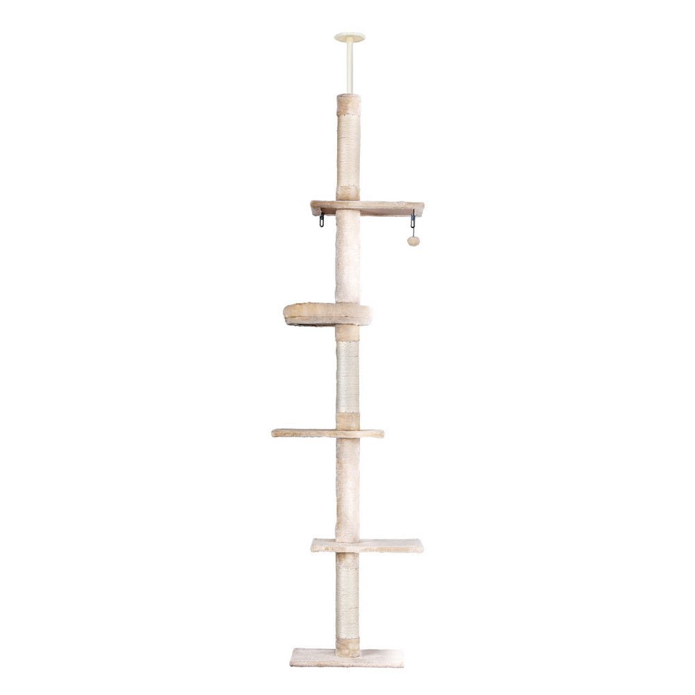 290cm Adjustable Height Cat Scratching Post Tree with Cubby House - Grey - House Of Pets Delight (HOPD)