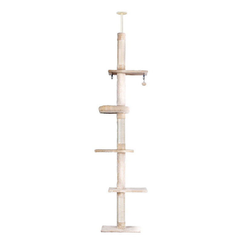 290cm Adjustable Height Cat Scratching Post Tree with Cubby House - Grey - House Of Pets Delight (HOPD)