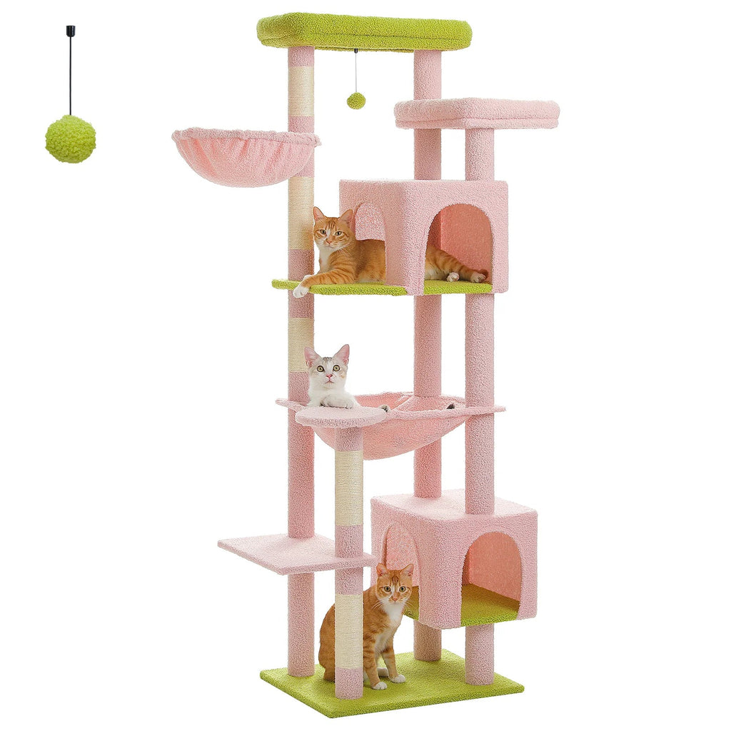 7 Level Cat Tree Tower Scratching Condo 175cm - Pink/Green - House Of Pets Delight (HOPD)