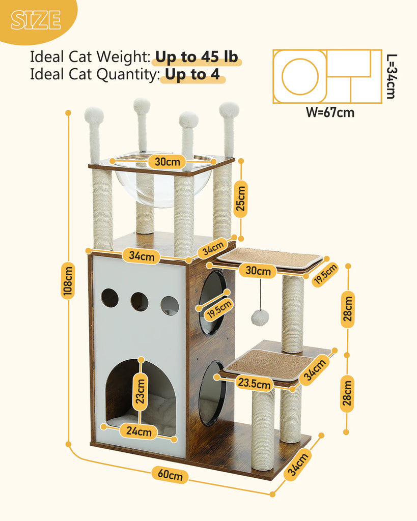 108cm Cat Castle Tower Wooden Condo - Brown