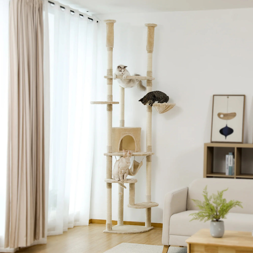 Floor to Ceiling Height Adjustable Cat Condo Bed - Beige