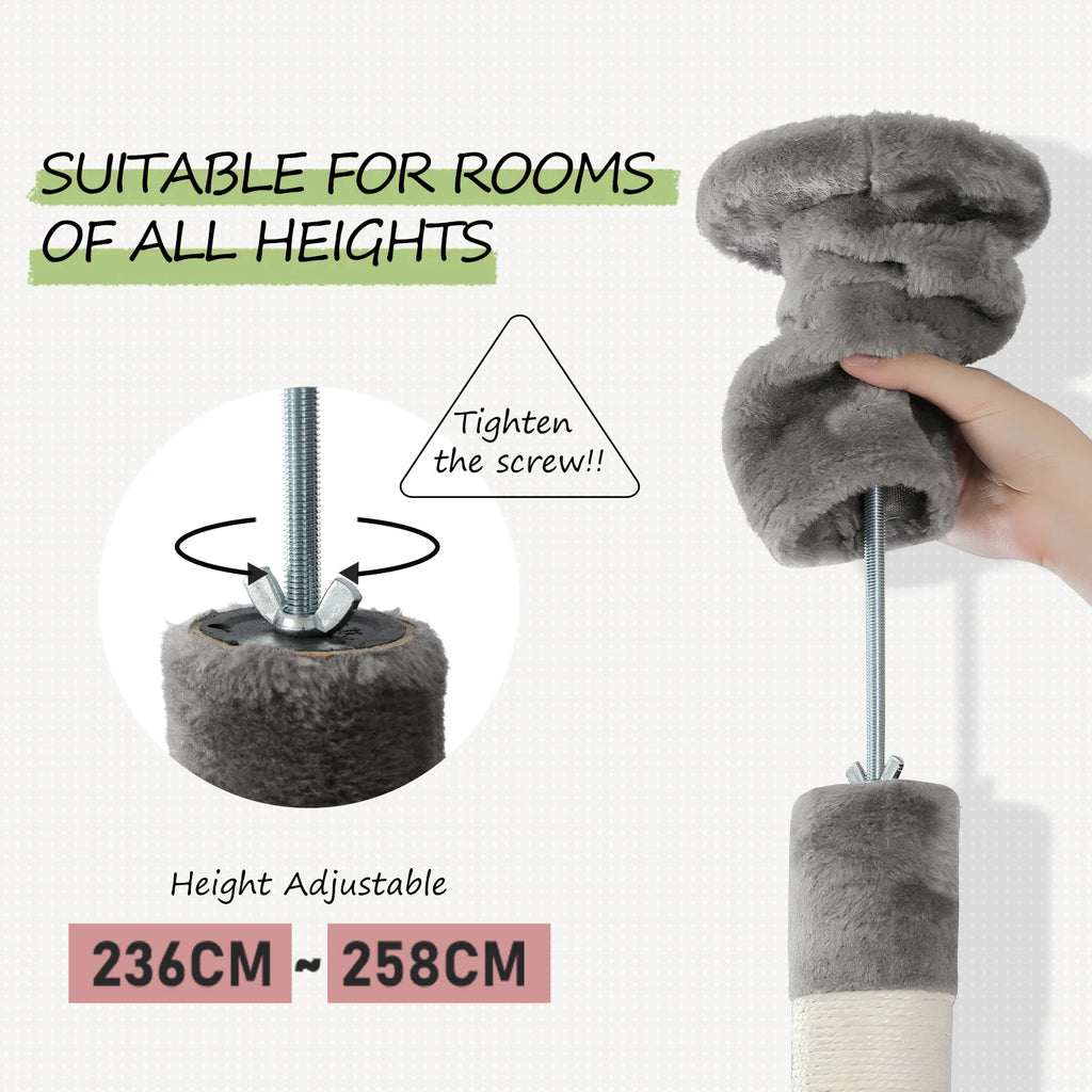 Floor to Ceiling Height Adjustable Cat Condo Bed - Grey