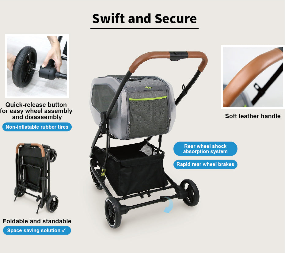 NeoRider Multi-Purpose Detachable Pet Stroller – Silver Mist
