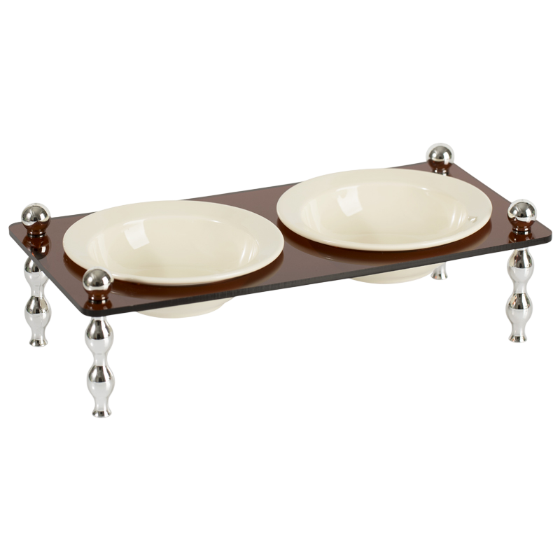 La Belle Raised Cat & Dog Bowl in Brown