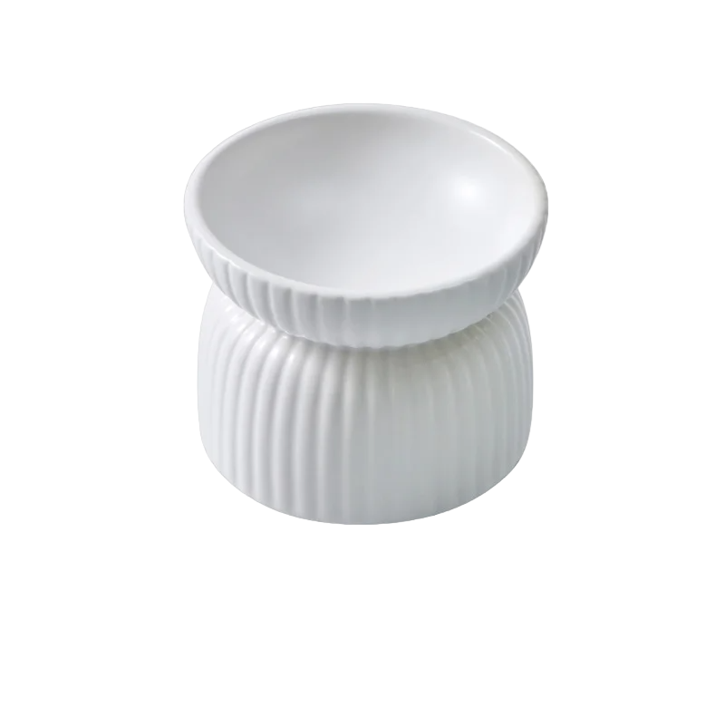 Pre Order - HOPD Ribbed Elevated Ceramic Cat Bowl in White