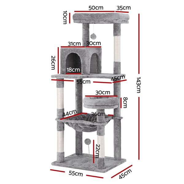 Soft Plush 143cm Cat Scratch Post in Grey