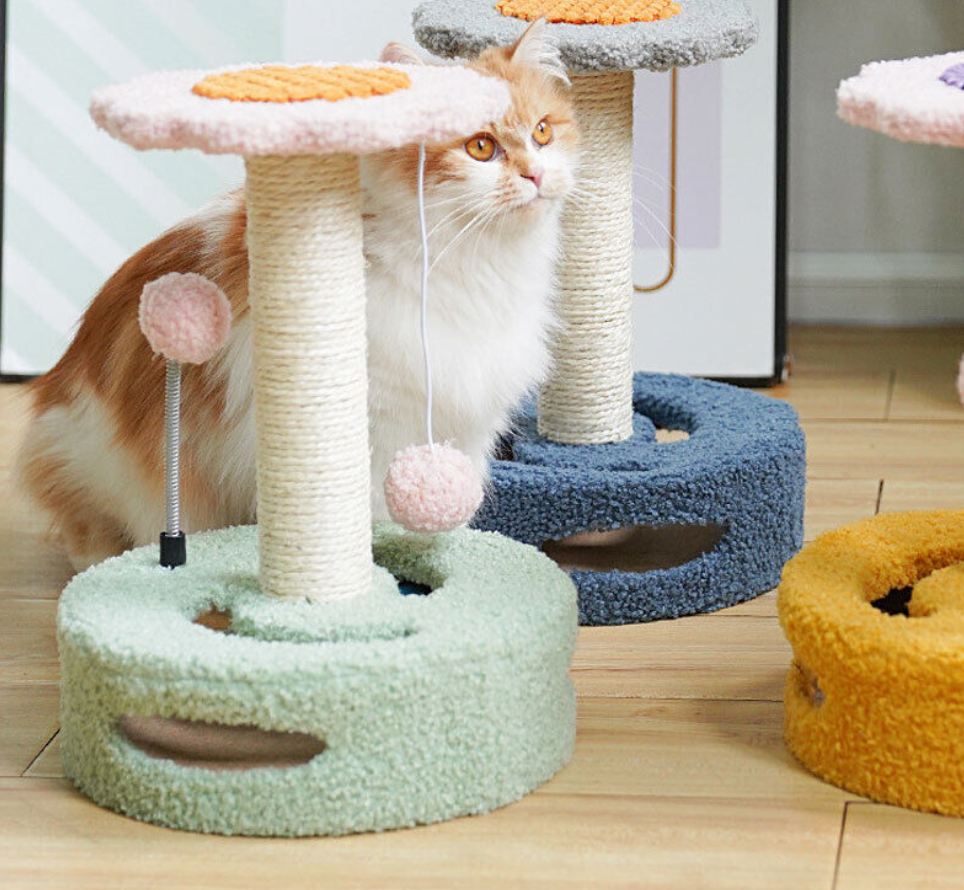 Sunflower Cat Scratcher with Play Toy