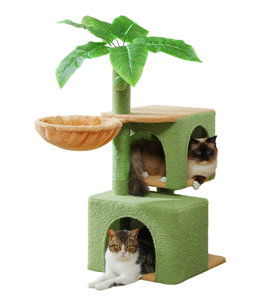 Cat Plant Tower Scratching Post Condo with Hammock Bed