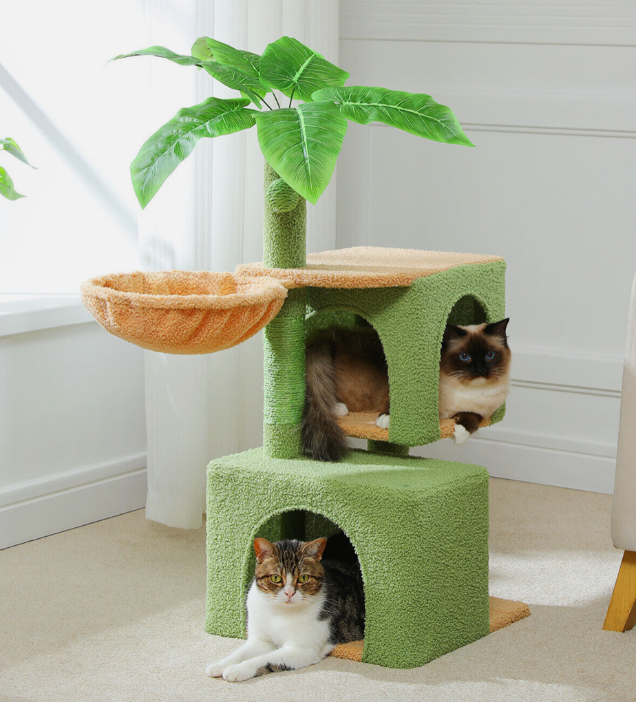 Cat Plant Tower Scratching Post Condo with Hammock Bed