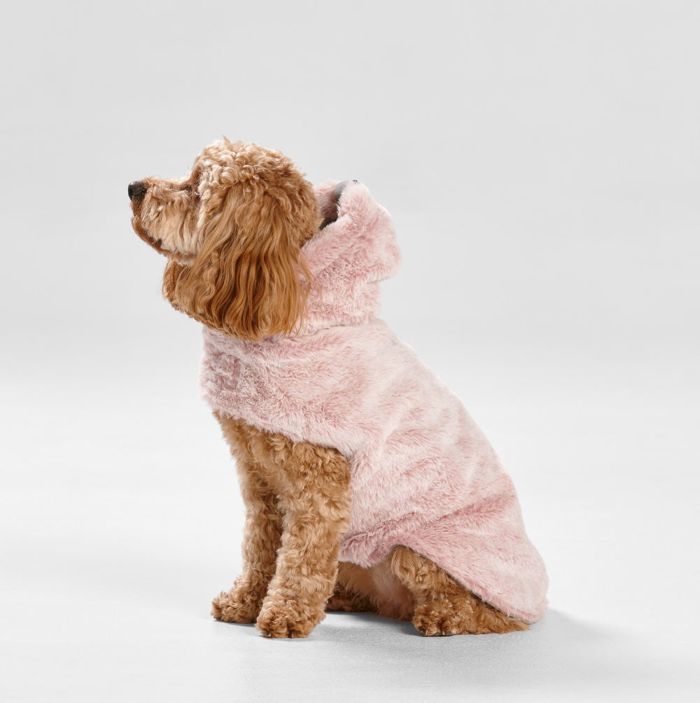 Pink Faux Fur Dog Coat with Hood