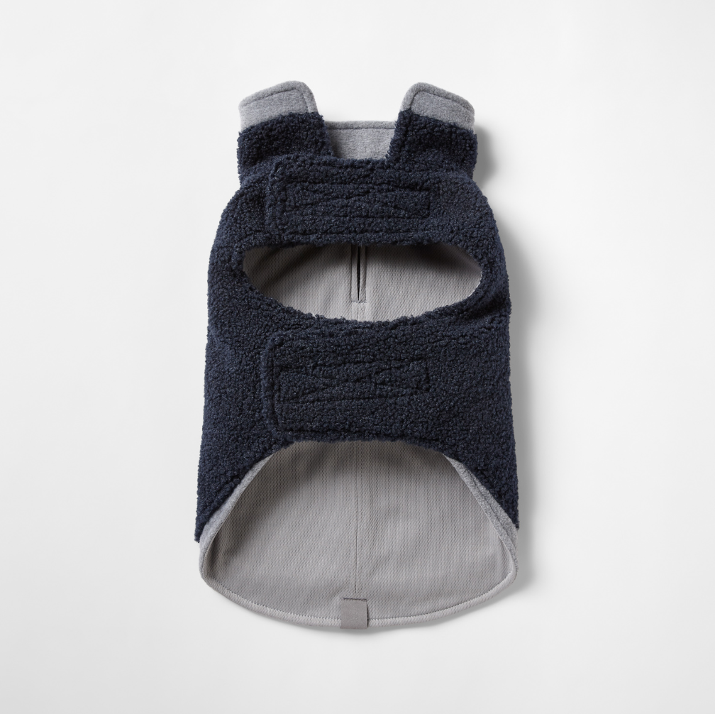 Teddy Dog Coat with Double Collar and Hem in Navy/Grey