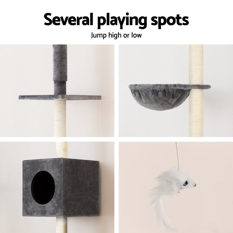 Adjustable Height Cat Scratching Post Tree with Cubby House - Dark Grey - House Of Pets Delight (HOPD)