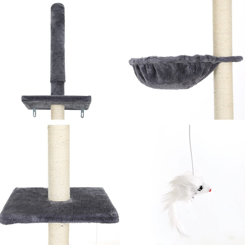Adjustable Height Cat Scratching Post Tree with Cubby House - Dark Grey - House Of Pets Delight (HOPD)