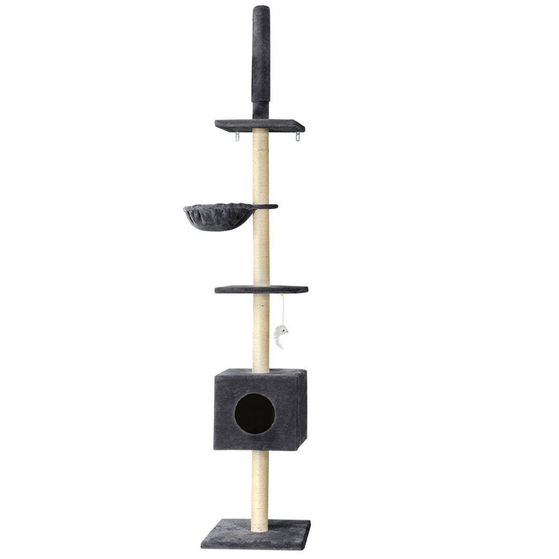 Adjustable Height Cat Scratching Post Tree with Cubby House - Dark Grey - House Of Pets Delight (HOPD)