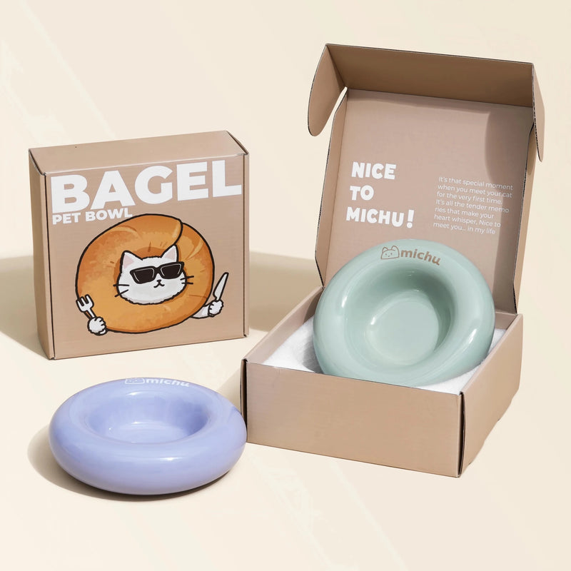 Bagel Ceramic Cat Bowl – Anti - Whisker Cat Food Bowl - Lune - House Of Pets Delight (HOPD)