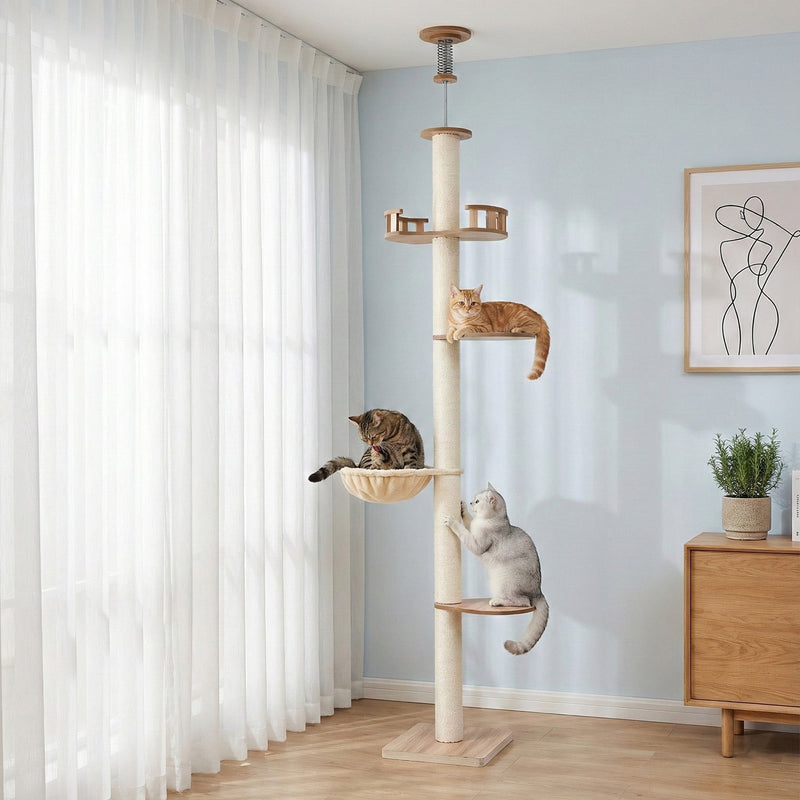 Floor to Ceiling Scratching Post 270cm - Wood Beige - House Of Pets Delight (HOPD)