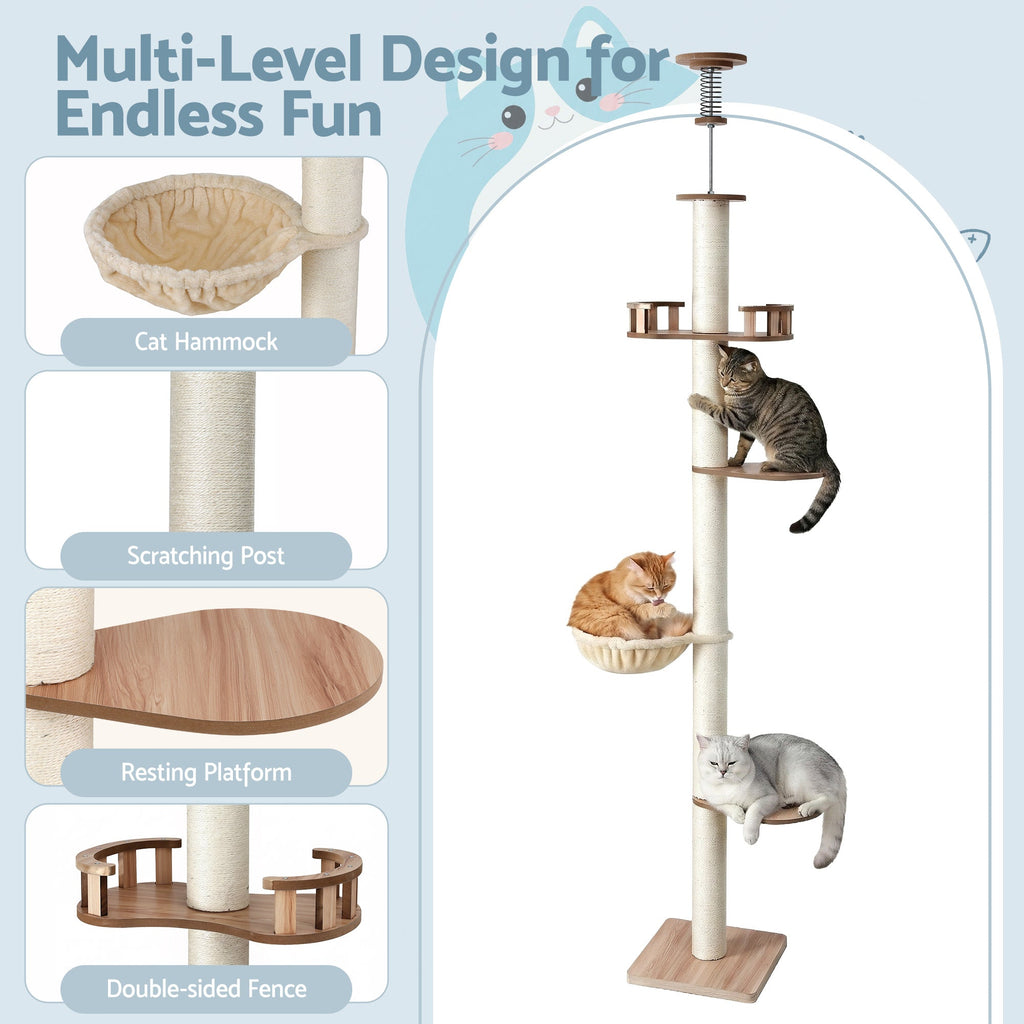 Floor to Ceiling Scratching Post 270cm - Wood Beige - House Of Pets Delight (HOPD)