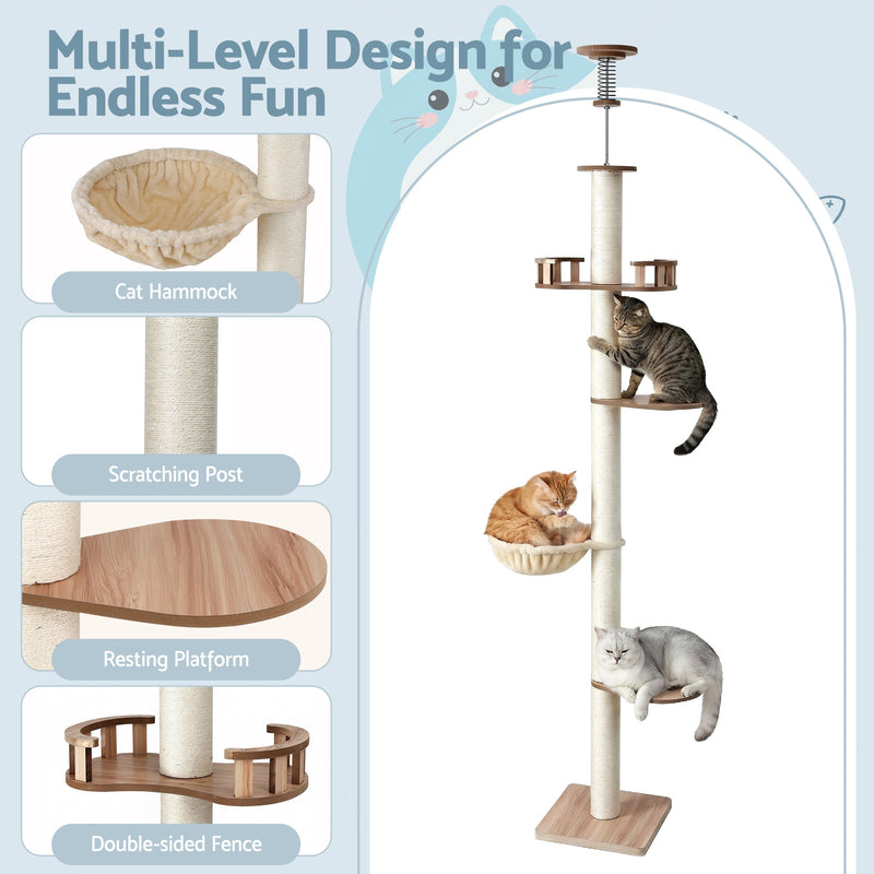 Floor to Ceiling Scratching Post 270cm - Wood Beige - House Of Pets Delight (HOPD)