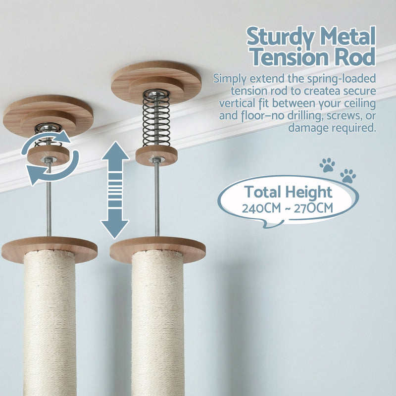 Floor to Ceiling Scratching Post 270cm - Wood Beige - House Of Pets Delight (HOPD)