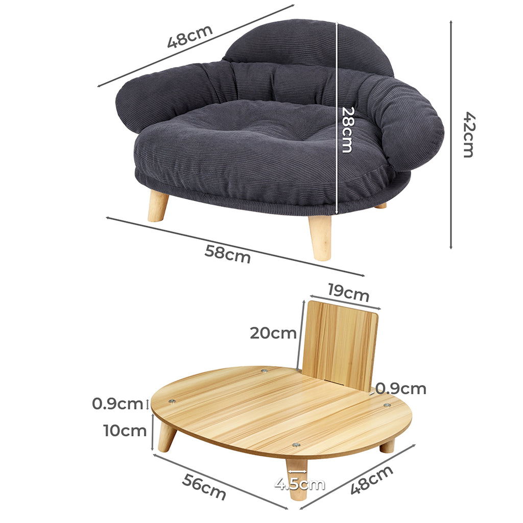 Plush Elevated Pet Sofa Bed - Grey