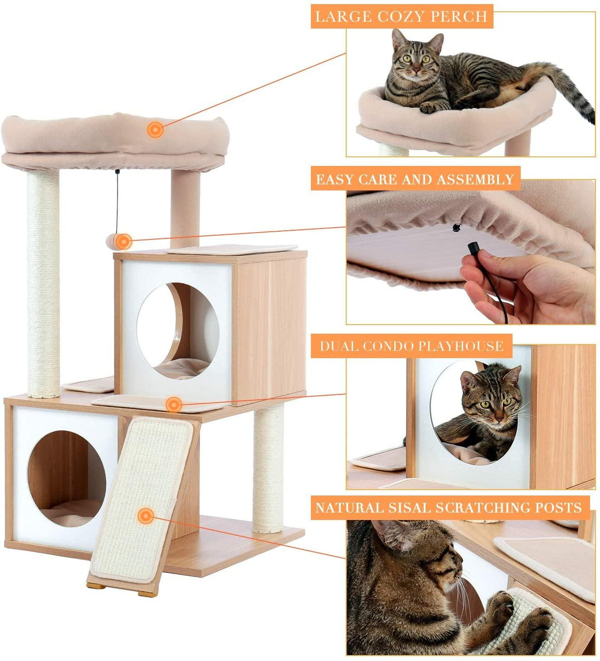 Luxury Cat Tree With Double Condo - Beige | House Of Pets Delight (HOPD)
