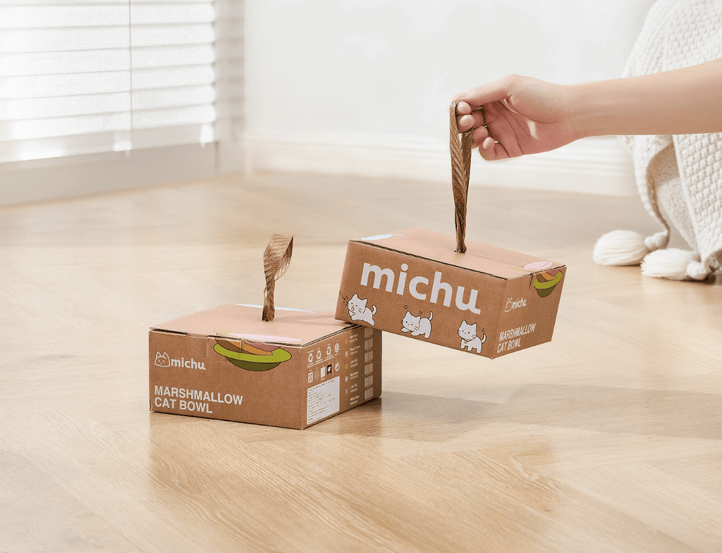 Marshmallow Ceramic Cat Bowl – Anti - Whisker Fatigue Wide Shallow Design - Sky - House Of Pets Delight (HOPD)