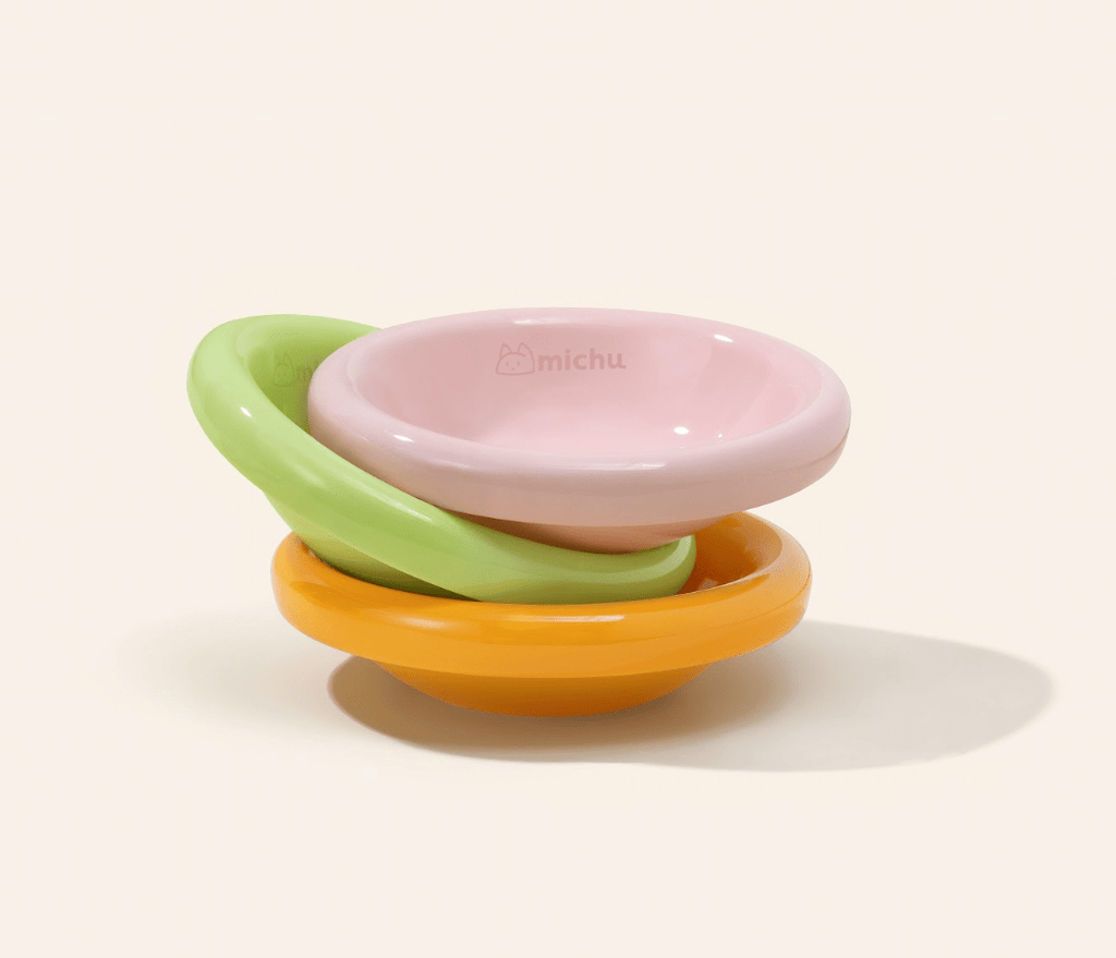 Marshmallow Ceramic Cat Bowl – Anti - Whisker Fatigue Wide Shallow Design - Sky - House Of Pets Delight (HOPD)