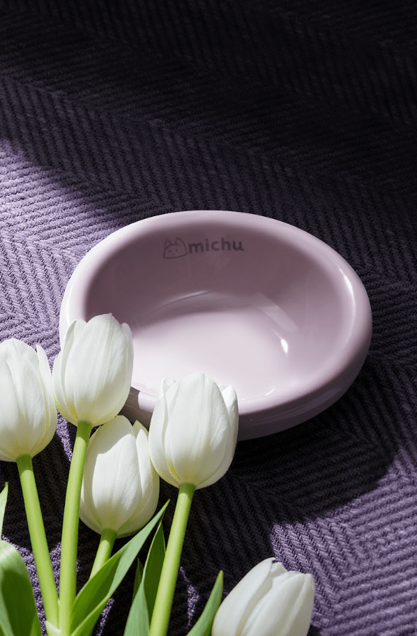 Marshmallow Ceramic Cat Bowl – Anti - Whisker Fatigue Wide Shallow Design - Sky - House Of Pets Delight (HOPD)