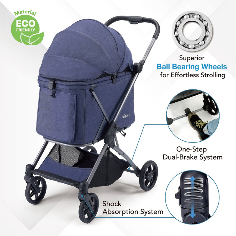 Maxi Deep Carriage Pet Stroller Lightweight and Collapsible - Grey - House Of Pets Delight (HOPD)