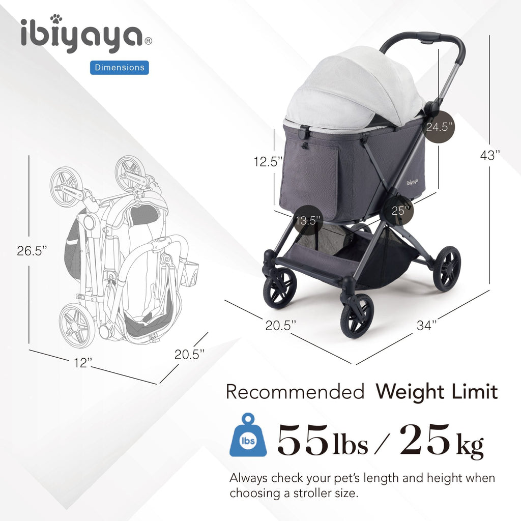 Maxi Deep Carriage Pet Stroller Lightweight and Collapsible - Grey - House Of Pets Delight (HOPD)