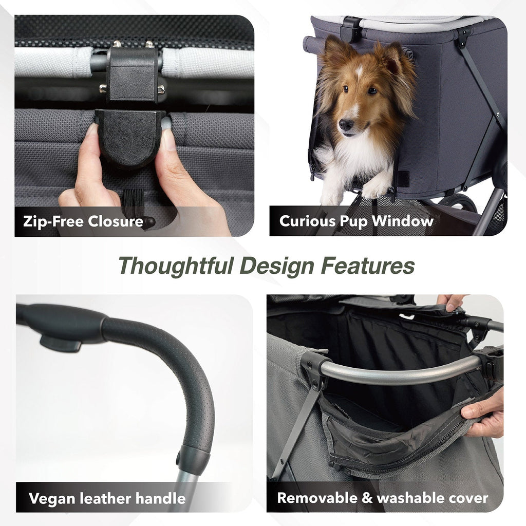 Maxi Deep Carriage Pet Stroller Lightweight and Collapsible - Grey - House Of Pets Delight (HOPD)