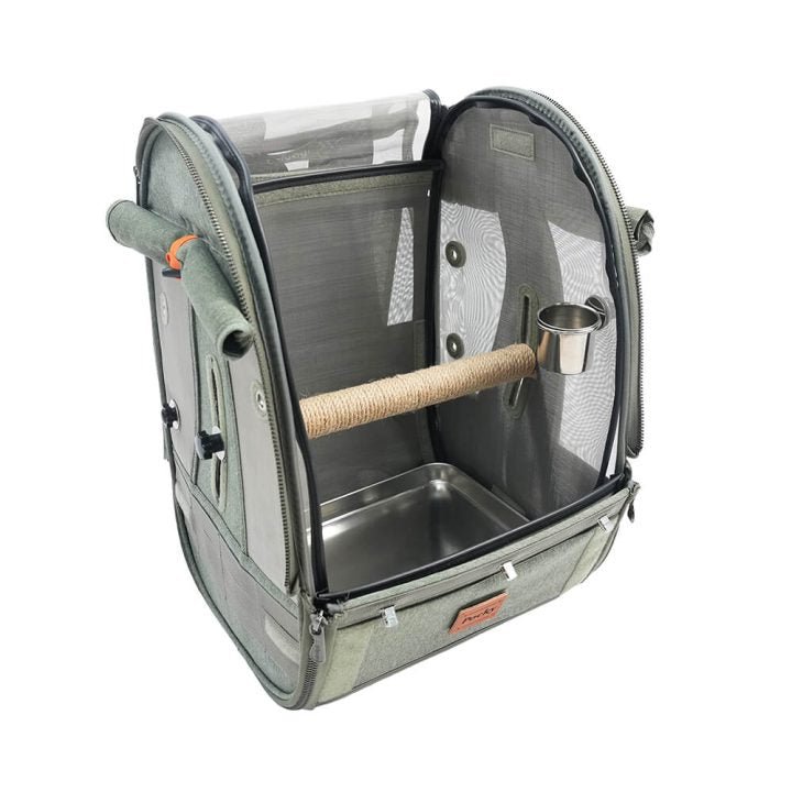 Medium Size TrackPack, Backpack Bird Travel Carrier with Perch – Jungle Green PREORDER - House Of Pets Delight (HOPD)