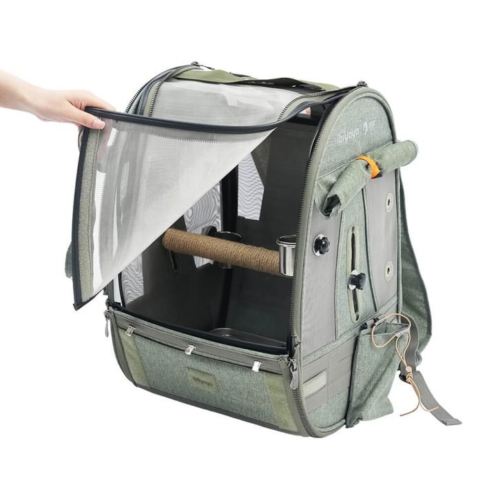 Medium Size TrackPack, Backpack Bird Travel Carrier with Perch – Jungle Green PREORDER - House Of Pets Delight (HOPD)