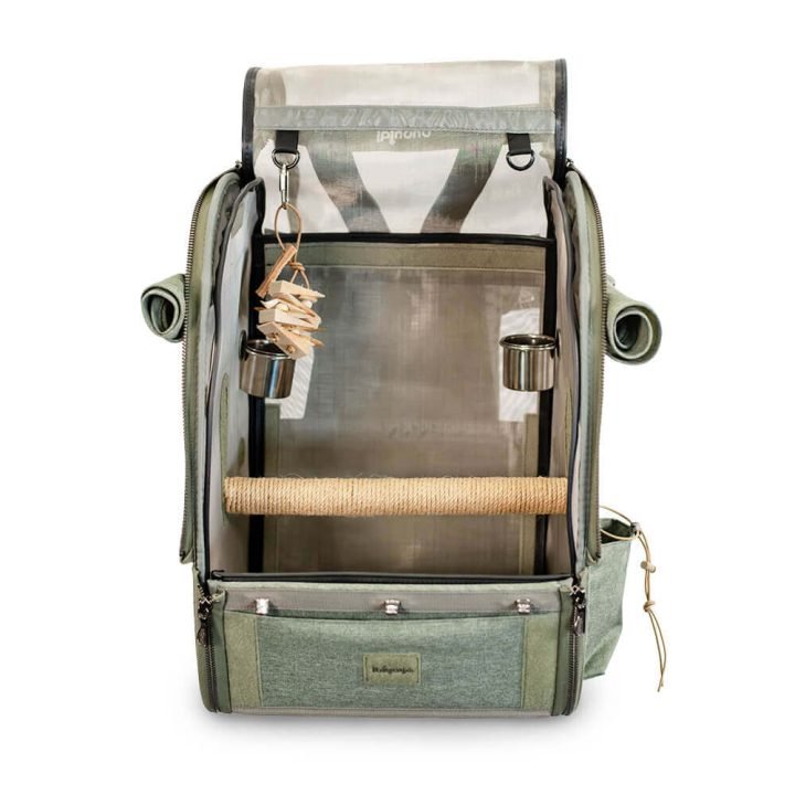 Medium Size TrackPack, Backpack Bird Travel Carrier with Perch – Jungle Green PREORDER - House Of Pets Delight (HOPD)