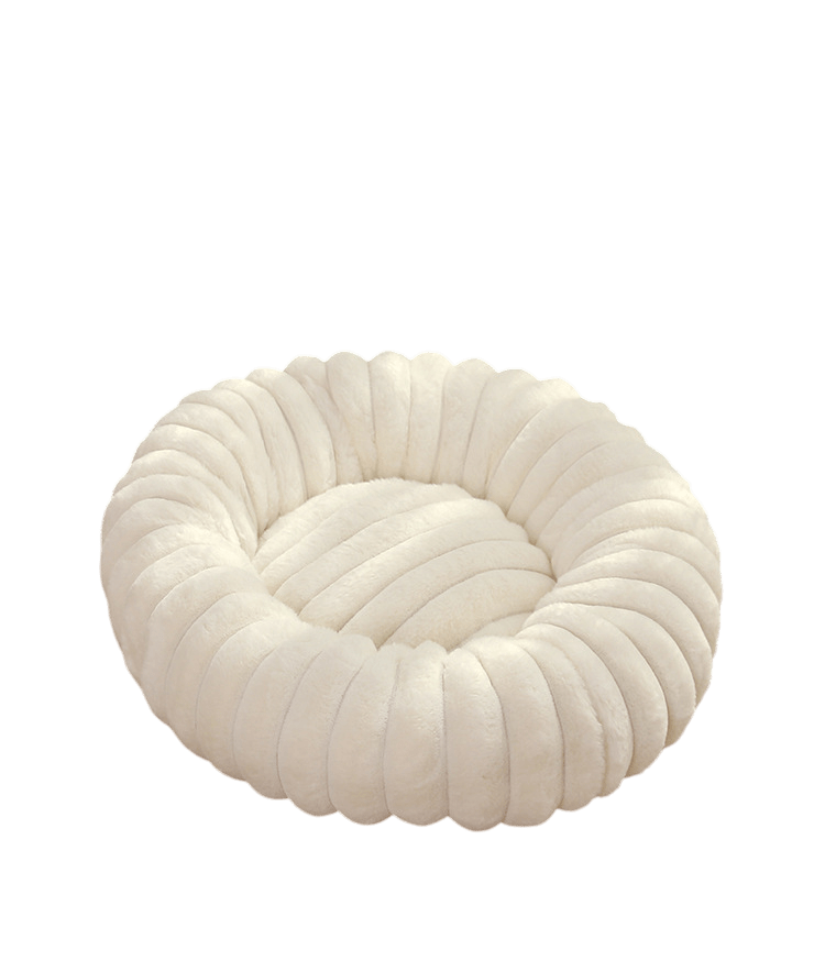 Plush Ribbed Round Pet Bed - White - House Of Pets Delight (HOPD)