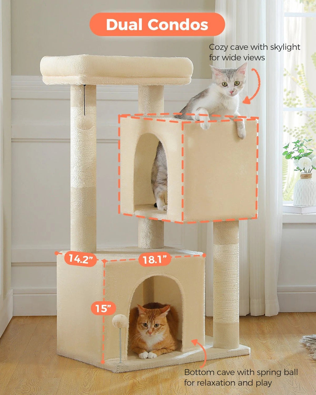 Soft Double Condo Cat Condo - Ivory - House Of Pets Delight (HOPD)