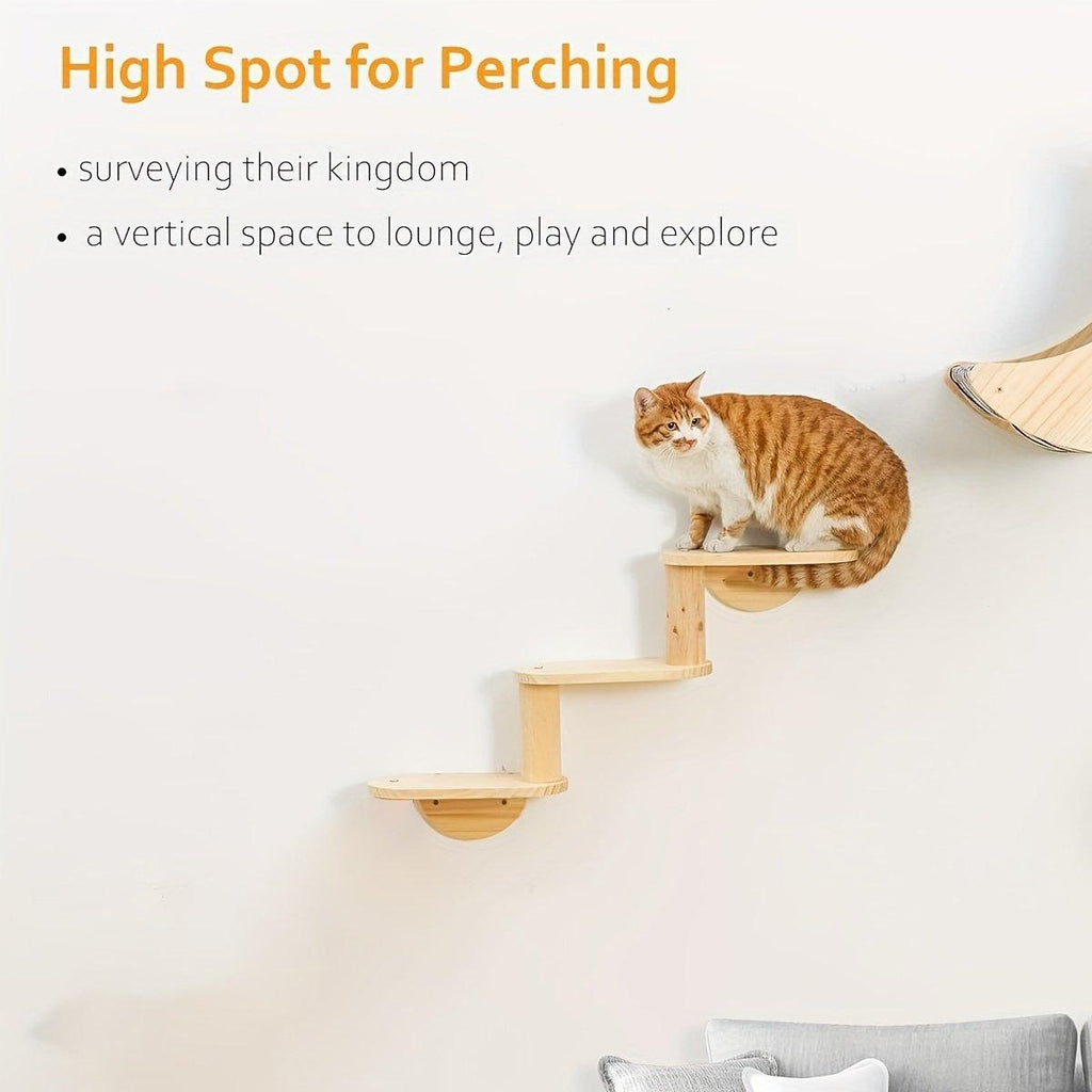 Solid Wood Wall Mounted Cat Climbing Rack Platform Shelf - House Of Pets Delight (HOPD)