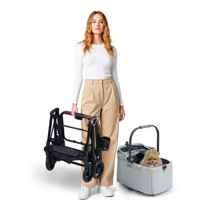 Tinker Small Detachable Pet Stroller with Cup Holder – Silver Grey - House Of Pets Delight (HOPD)