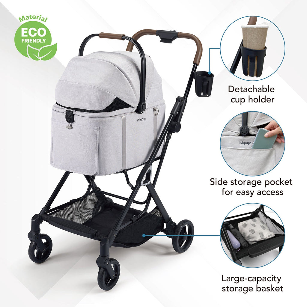 Tinker Small Detachable Pet Stroller with Cup Holder – Silver Grey - House Of Pets Delight (HOPD)