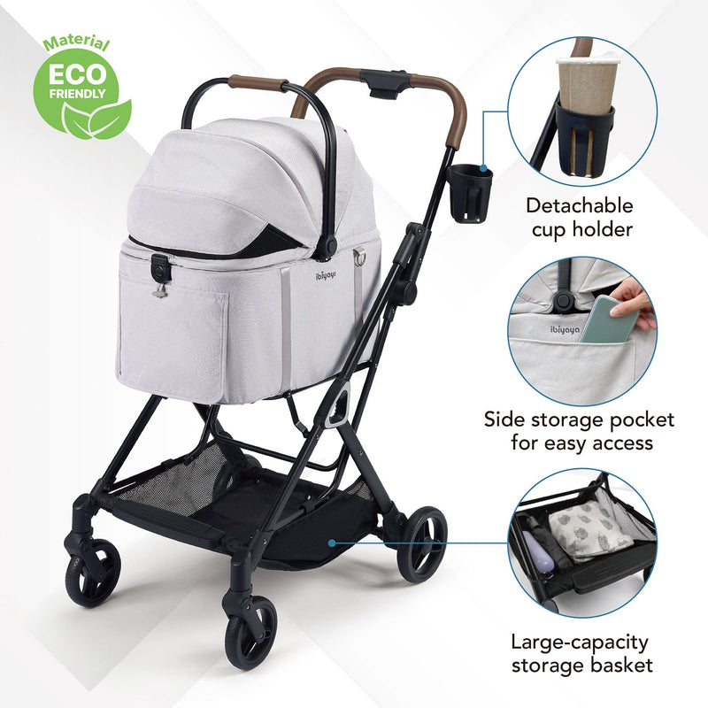 Tinker Small Detachable Pet Stroller with Cup Holder – Silver Grey - House Of Pets Delight (HOPD)