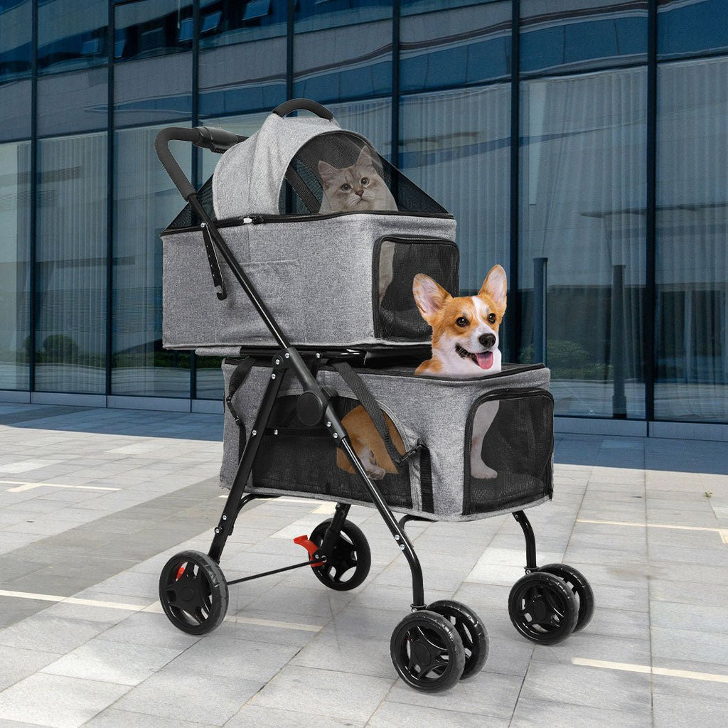 Two - tier Double Dog Pet Stroller - Grey - House Of Pets Delight (HOPD)