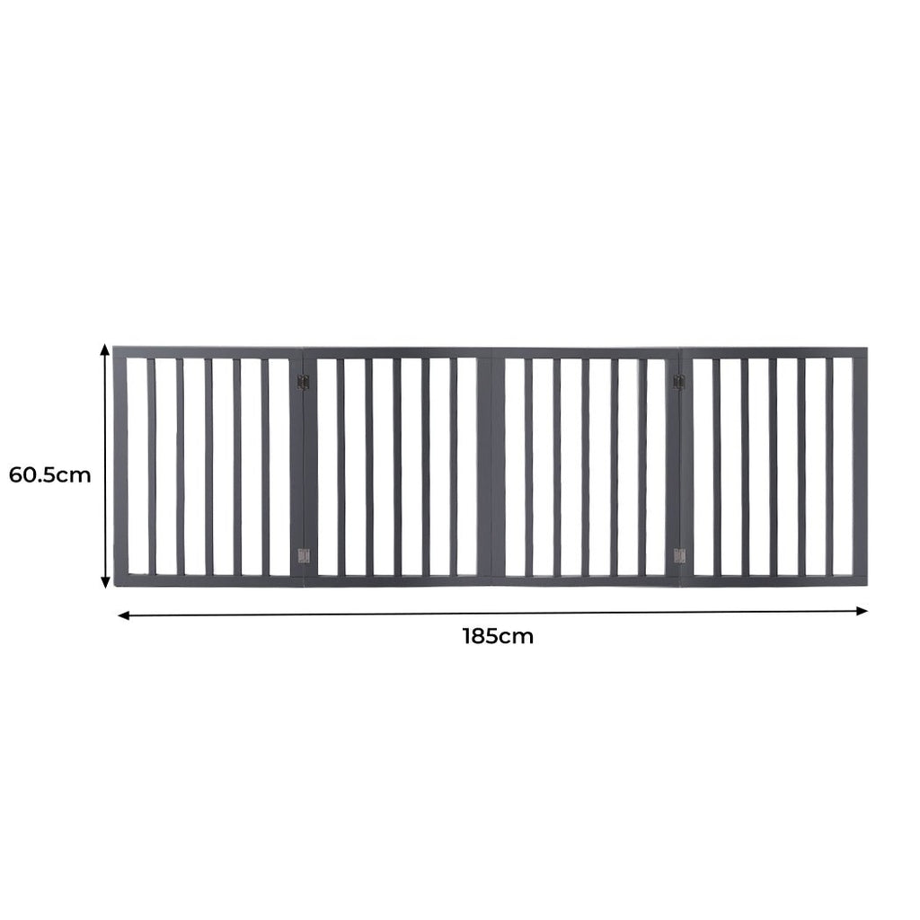 Wooden Retractable Pet Gate Dog Fence Barrier 4 Panel Grey - House Of Pets Delight (HOPD)
