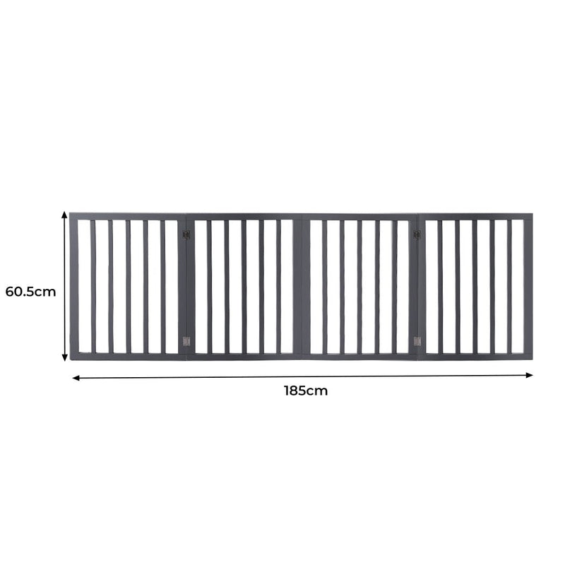 Wooden Retractable Pet Gate Dog Fence Barrier 4 Panel Grey - House Of Pets Delight (HOPD)