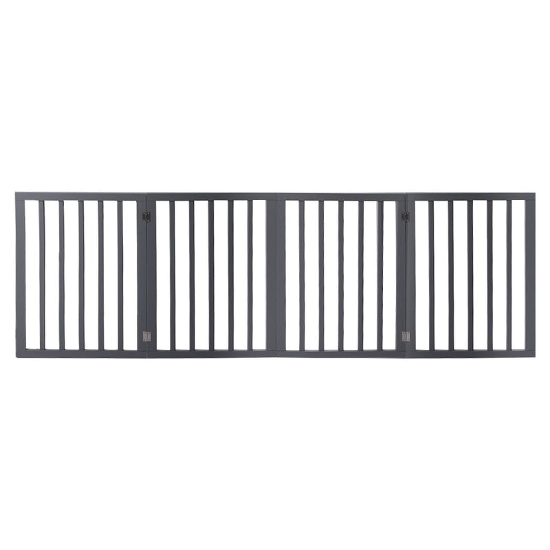 Wooden Retractable Pet Gate Dog Fence Barrier 4 Panel Grey - House Of Pets Delight (HOPD)