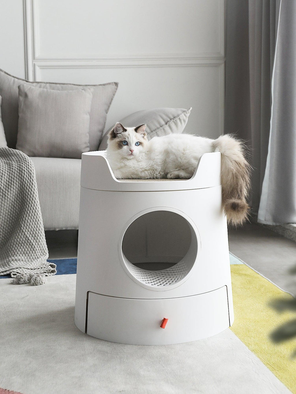 XL Castle 2 in 1 Front - Entry Cat Litter Box with Scratch Basin - White - House Of Pets Delight (HOPD)