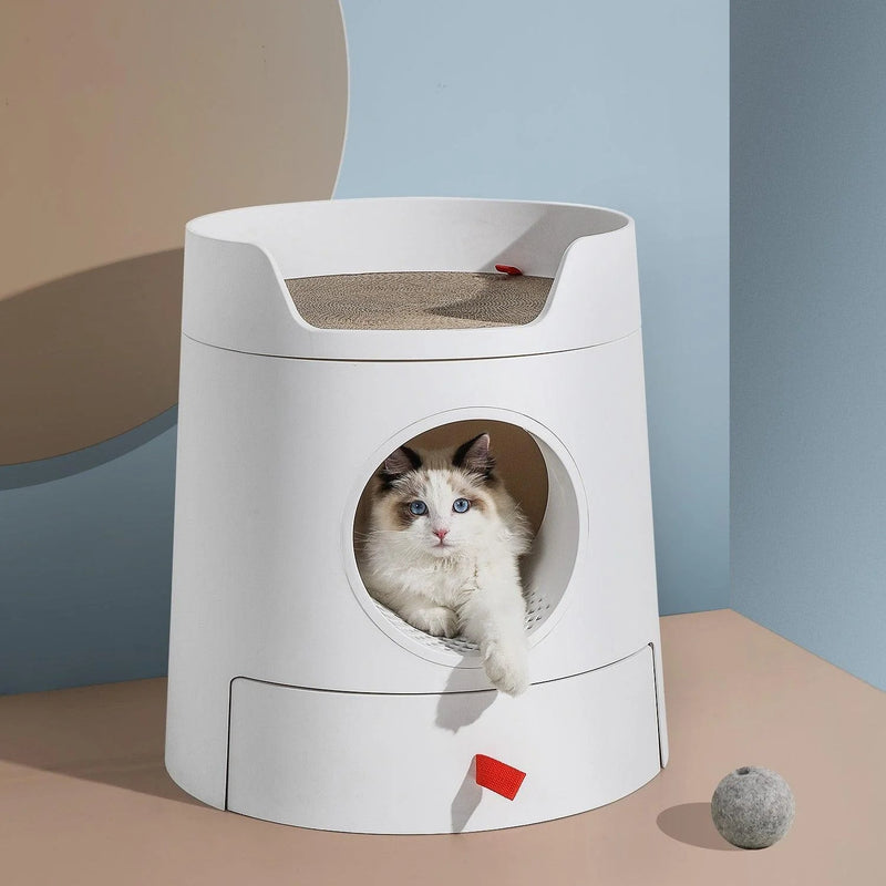 XL Castle 2 in 1 Front - Entry Cat Litter Box with Scratch Basin - White - House Of Pets Delight (HOPD)