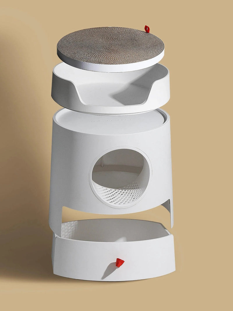 XL Castle 2 in 1 Front - Entry Cat Litter Box with Scratch Basin - White - House Of Pets Delight (HOPD)