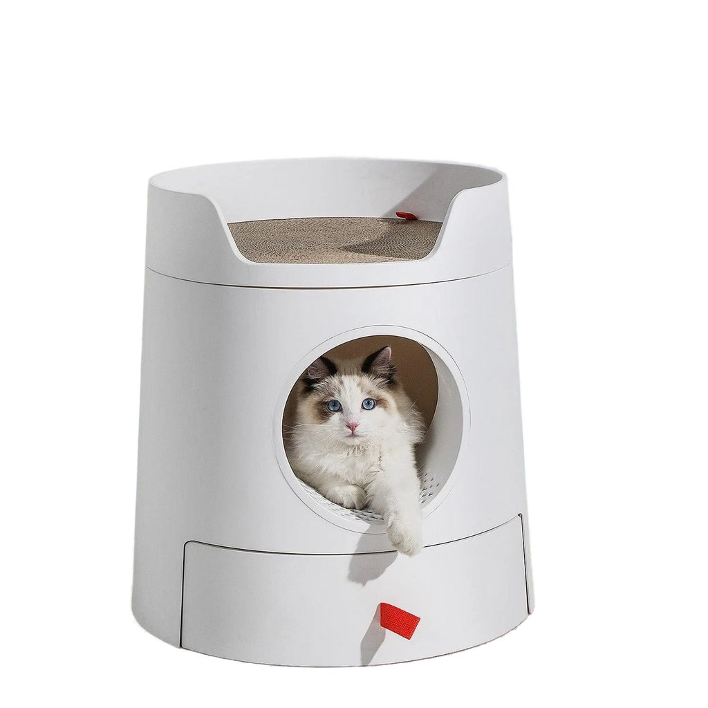 XL Castle 2 in 1 Front - Entry Cat Litter Box with Scratch Basin - White - House Of Pets Delight (HOPD)