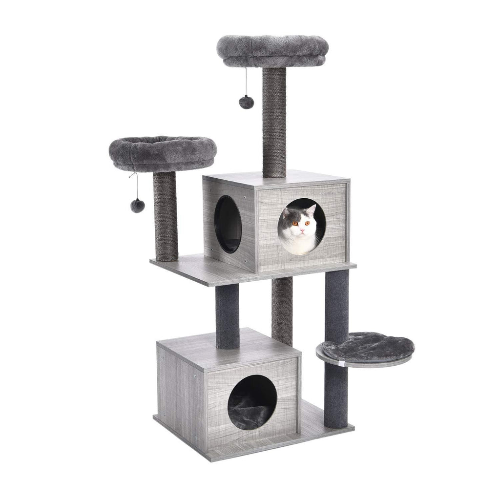 Grey Wood Modern Cat Tree - 141cm-House of Pets Delight